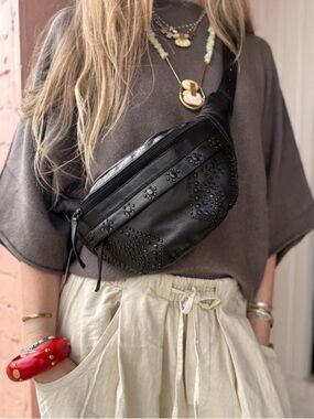 Free People Ana Adorned Sling Bag Black 100% Leather Studded NWT